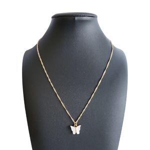 Gold Tone White Butterfly Pendant Necklace